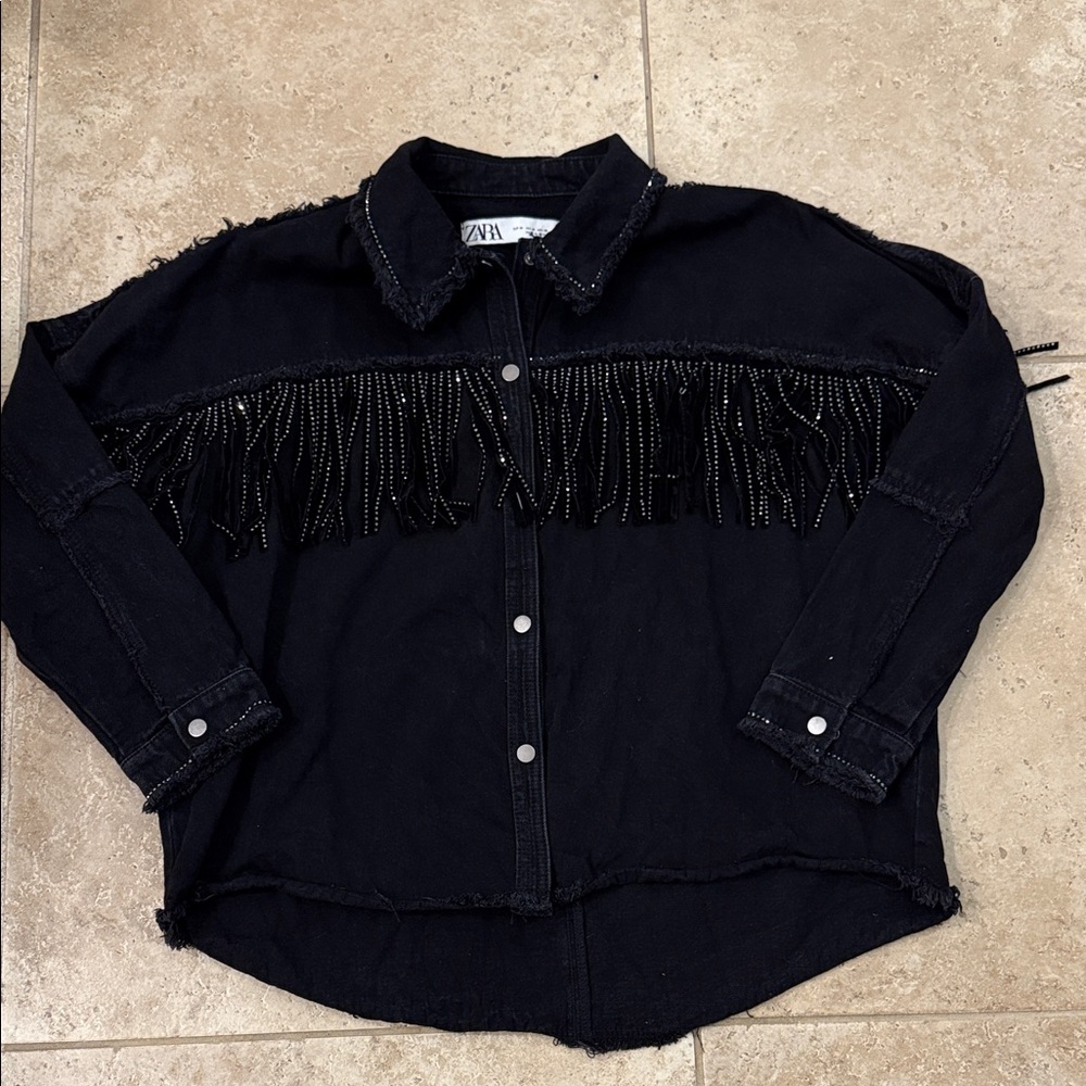 Zara Black Fringe Button-Up Shacket